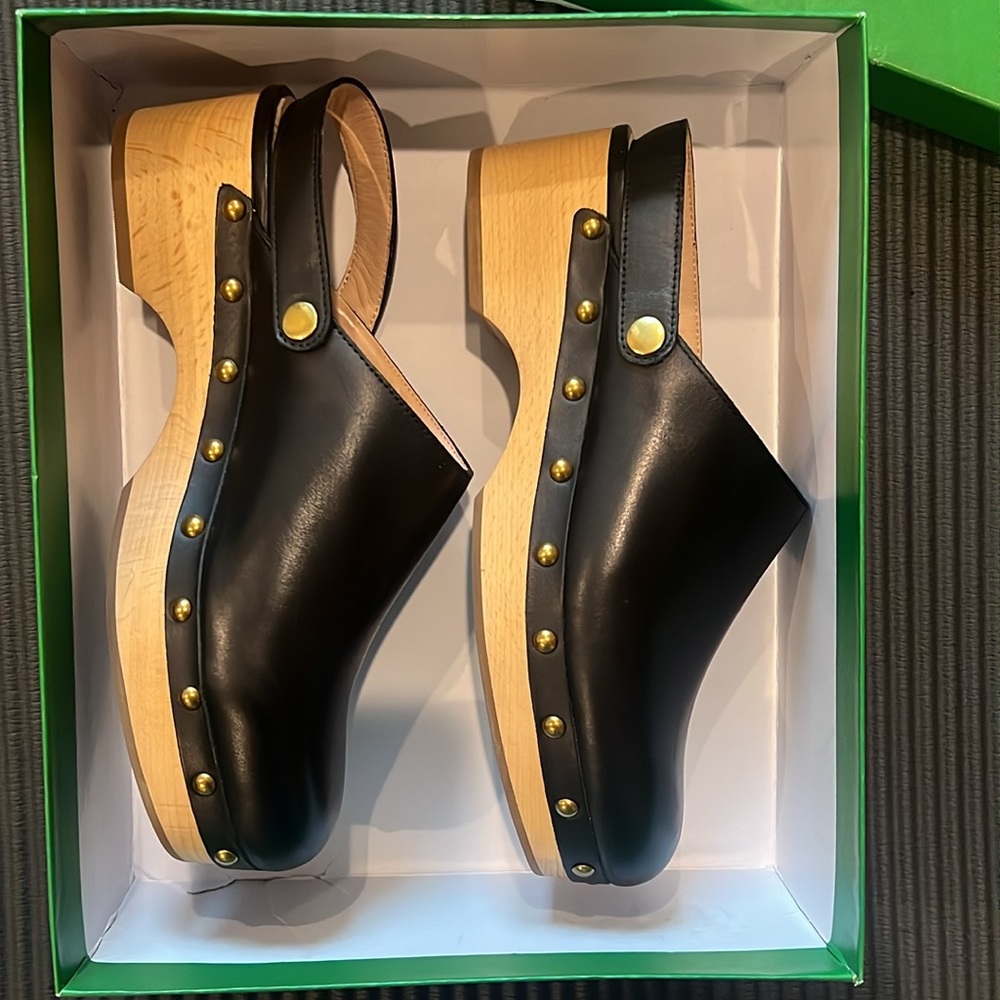 Black leather convertible clogs with gold accents J.Crew Size 9 NWT